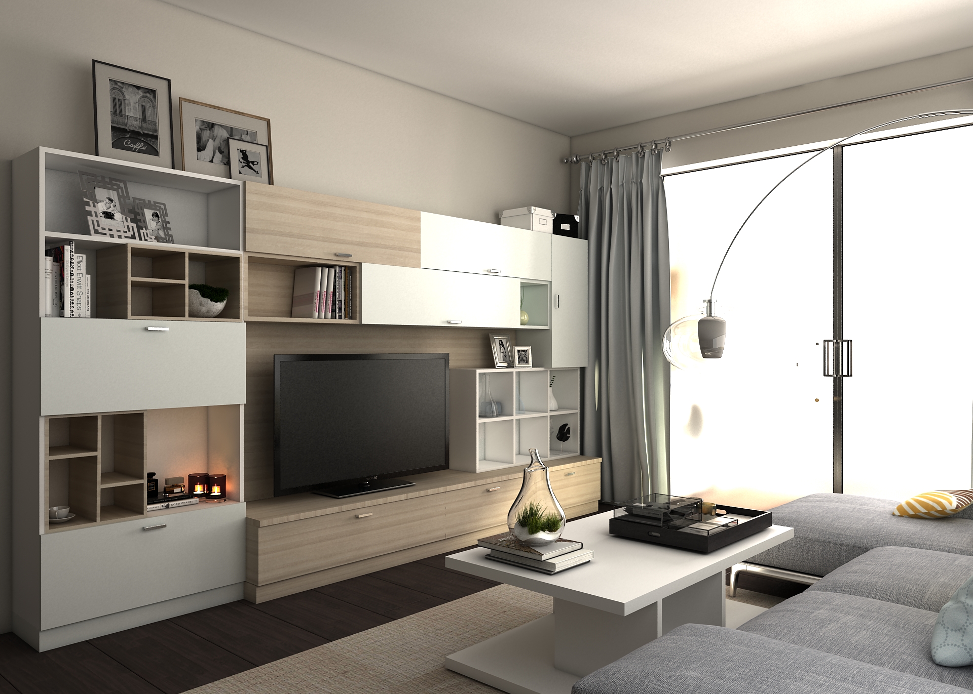 全鋁電視柜-02（風格：現(xiàn)代；顏色：橡木暖白）